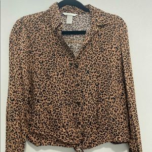 Animal Print Button Down Crop Blouse - Size 4
